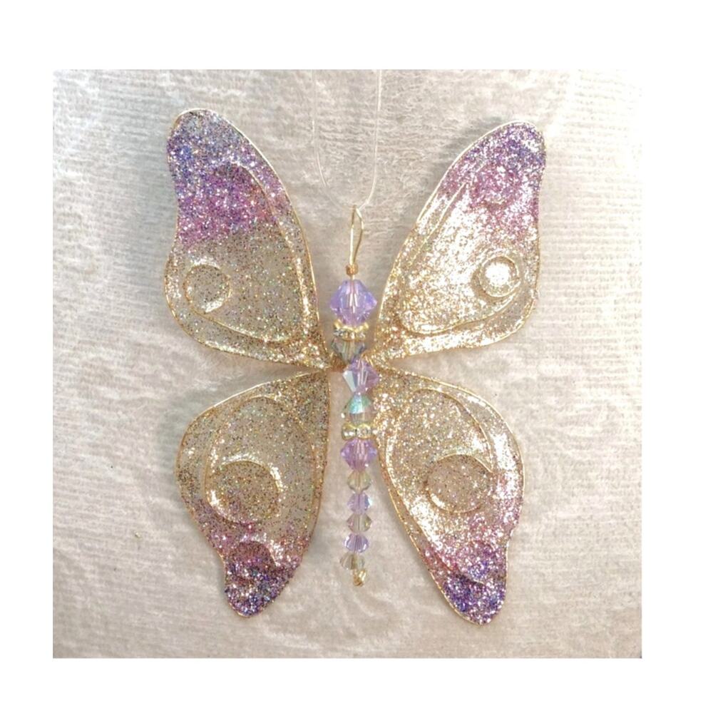 Artisan Made Whimsical Butterfly Pendant Winged Suncatcher Gold Tone Wire Fairy